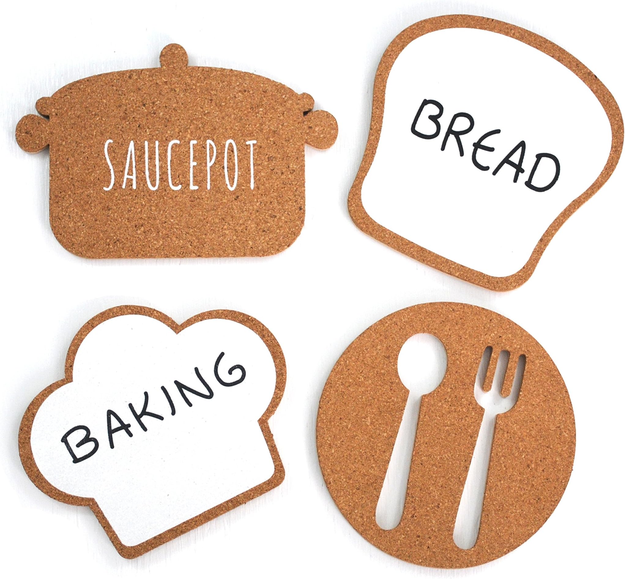 Yizi Zakka Large Cork Trivet (7+ inch), Set of 4, Cute Kitchenware Shape Design, Extra Large Cork Coaster, Heat Resistant Pot Mat, Placemat for Hot Pots and Pans, Non-Slip Table Pad, Drink Coaster