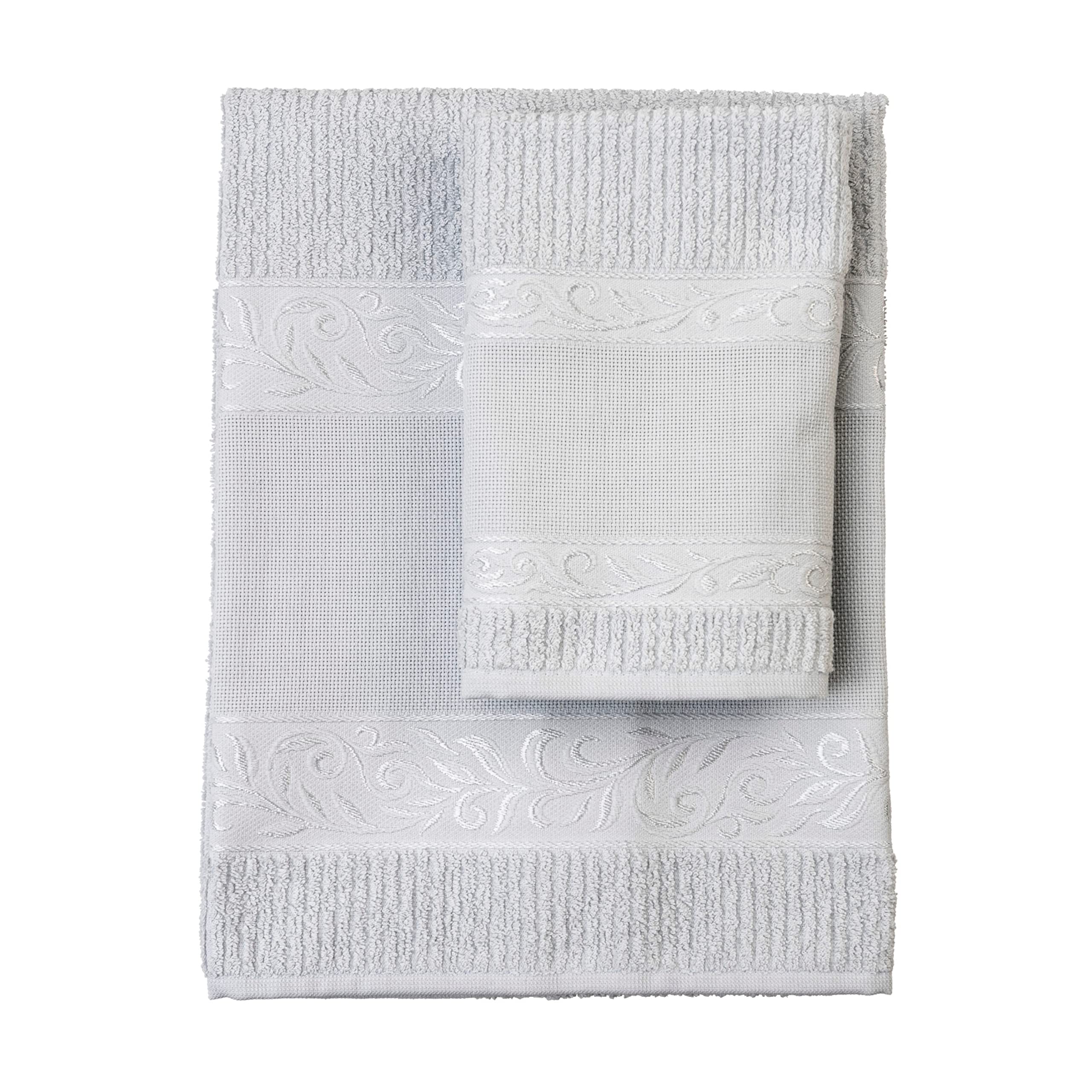 FILET - Guest Towel Set with Aida Insert for Embroidery, Made of 100% Cotton Terry Towelling, Soft and Absorbent, Gentle on The Skin, 100% Made in Italy, Solid Colour, Grey