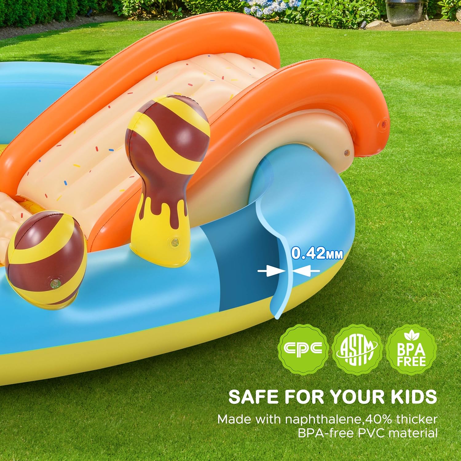 Hesung Inflatable Play Center, 98'' x 67'' x 32'' Kids Pool with Slide for Garden, Backyard Water Park, Colorful: Toys & Games