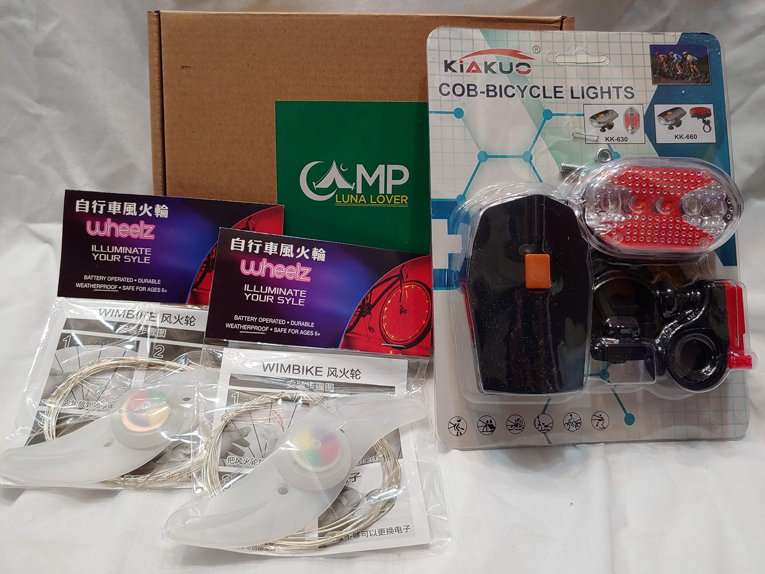 Front, Back AND both Wheel lights AND FREE credit card folding knife from Camp Luna Lover (Green)
