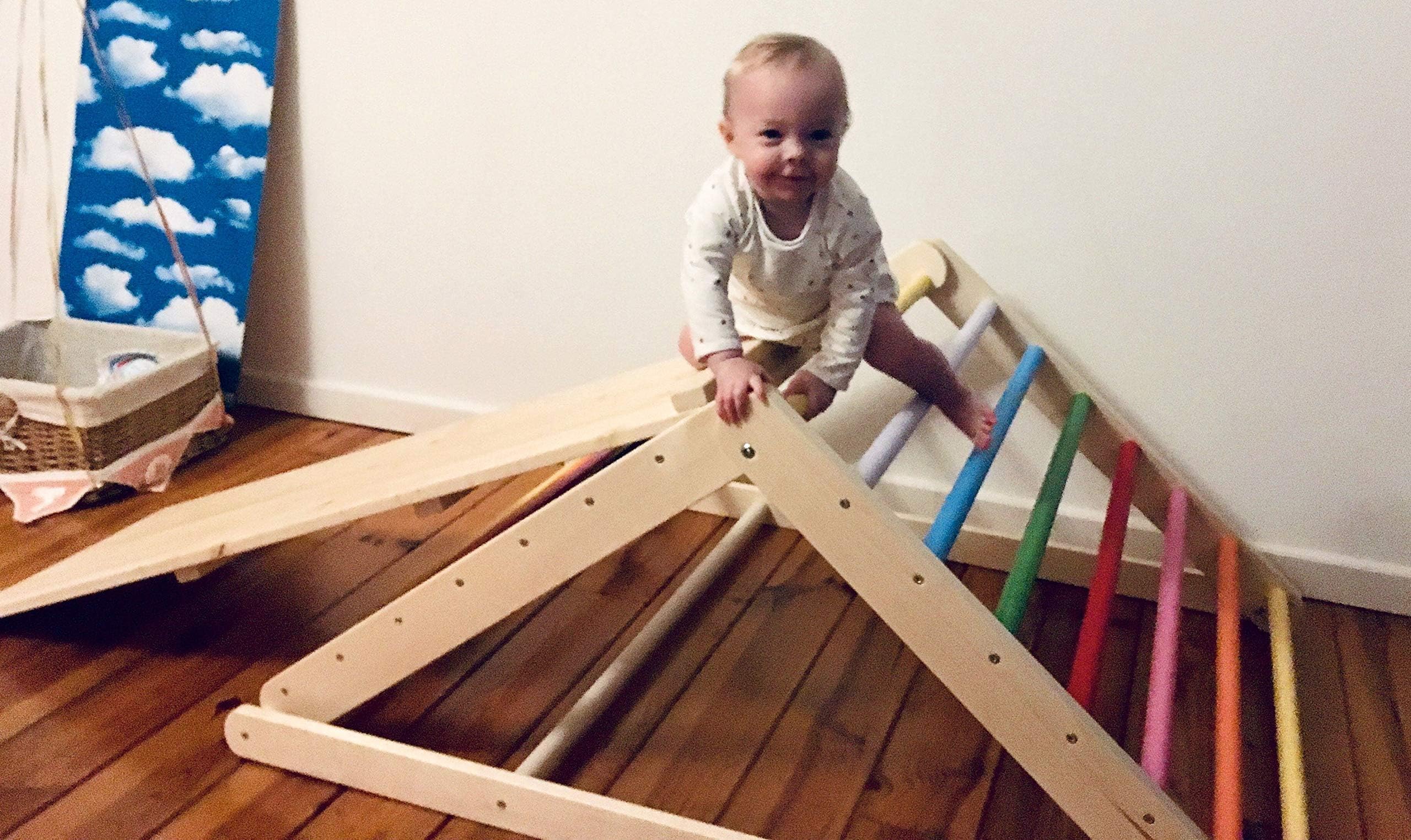 Triangle, Step Triangle, Climbing ladder for toddler, Climbing triangle for toddlers , The ramp you can add in options.