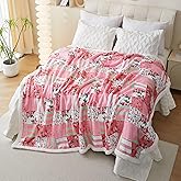 Cmfshape Sherpa Fleece Throw Blanket 104"x90"-Floral Fuzzy Flannel Blanket for Sofa,Bed,Couch and Travel-Reversible Cozy Bed Blanket for All Season(Pink,King)