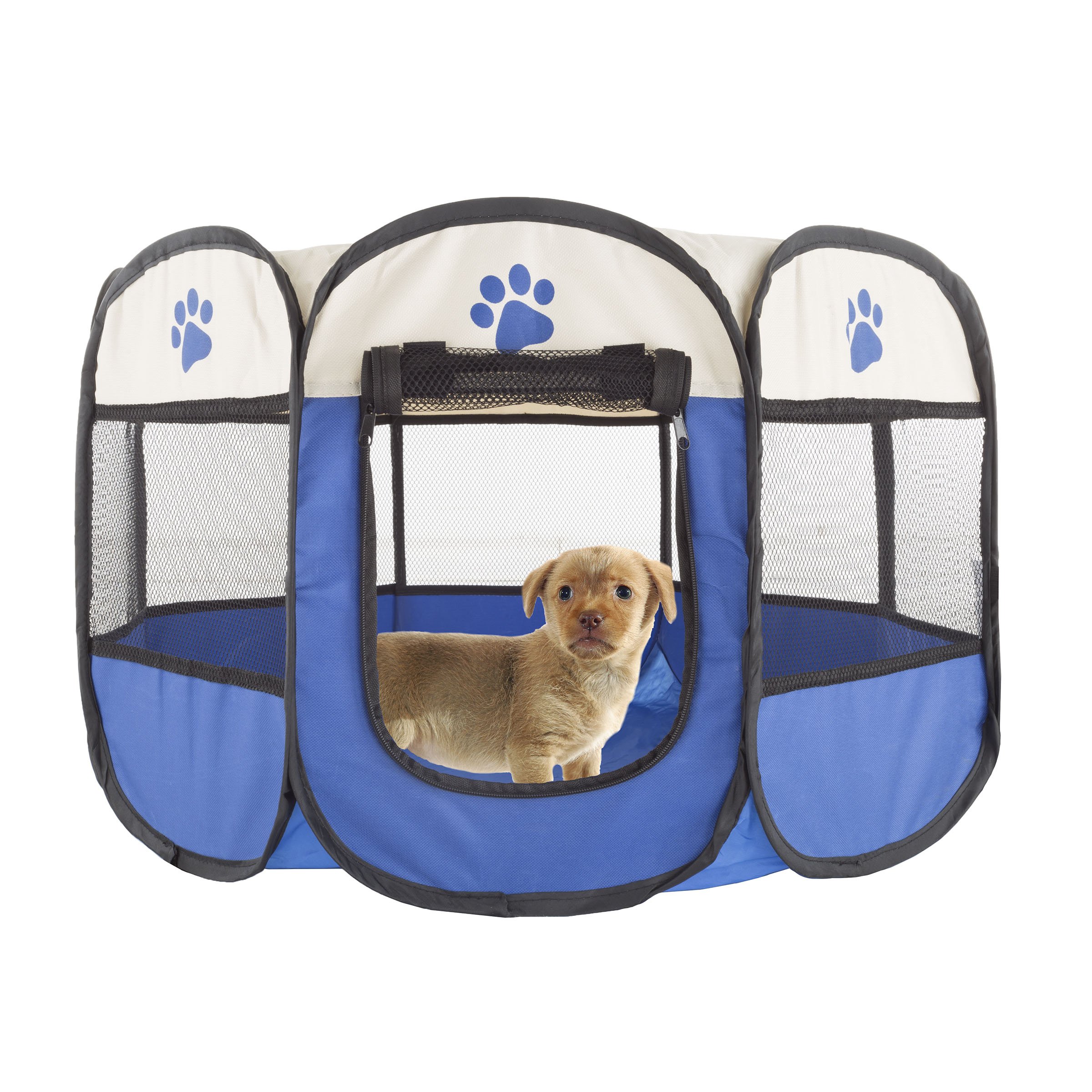PETMAKER Pop-Up Pet Playpen - 26-Inch Indoor and Outdoor Dog Kennel with Carrying Bag - Portable Pet Enclosure for Dogs and Small Animals (Blue)