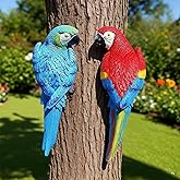 Teaeeno 2Pcs Resin Wall Bird Statue Decor,Real Parrot Sculpture Home Decor,Outdoor Indoor Figurine Ornaments-Garden Tree Sculpture,Resin Animal Statue for Garden, Terrace, Lawn, Yard