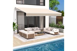 VUYUYU 13.1'x8.2' Patio Awning Retractable Awning Cover Sunshade Shelter Outdoor Canopy with Crank Handle and Water-Resistant Polyester for Courtyard, Balcony, Shop, Restaurant, Cafe, Deck