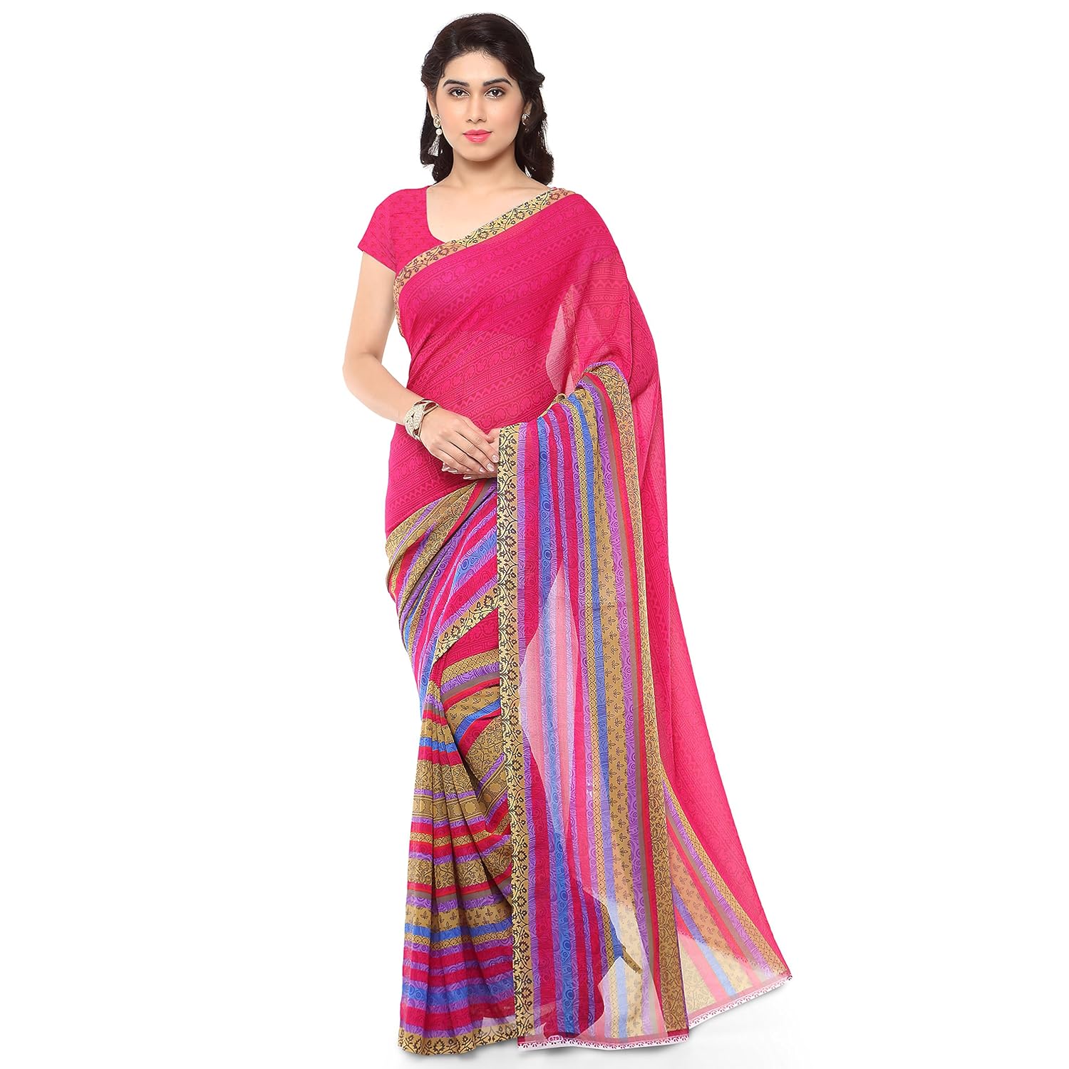 anand sarees georgette saree with blouse piece (1164_3_multicoloured_free size)