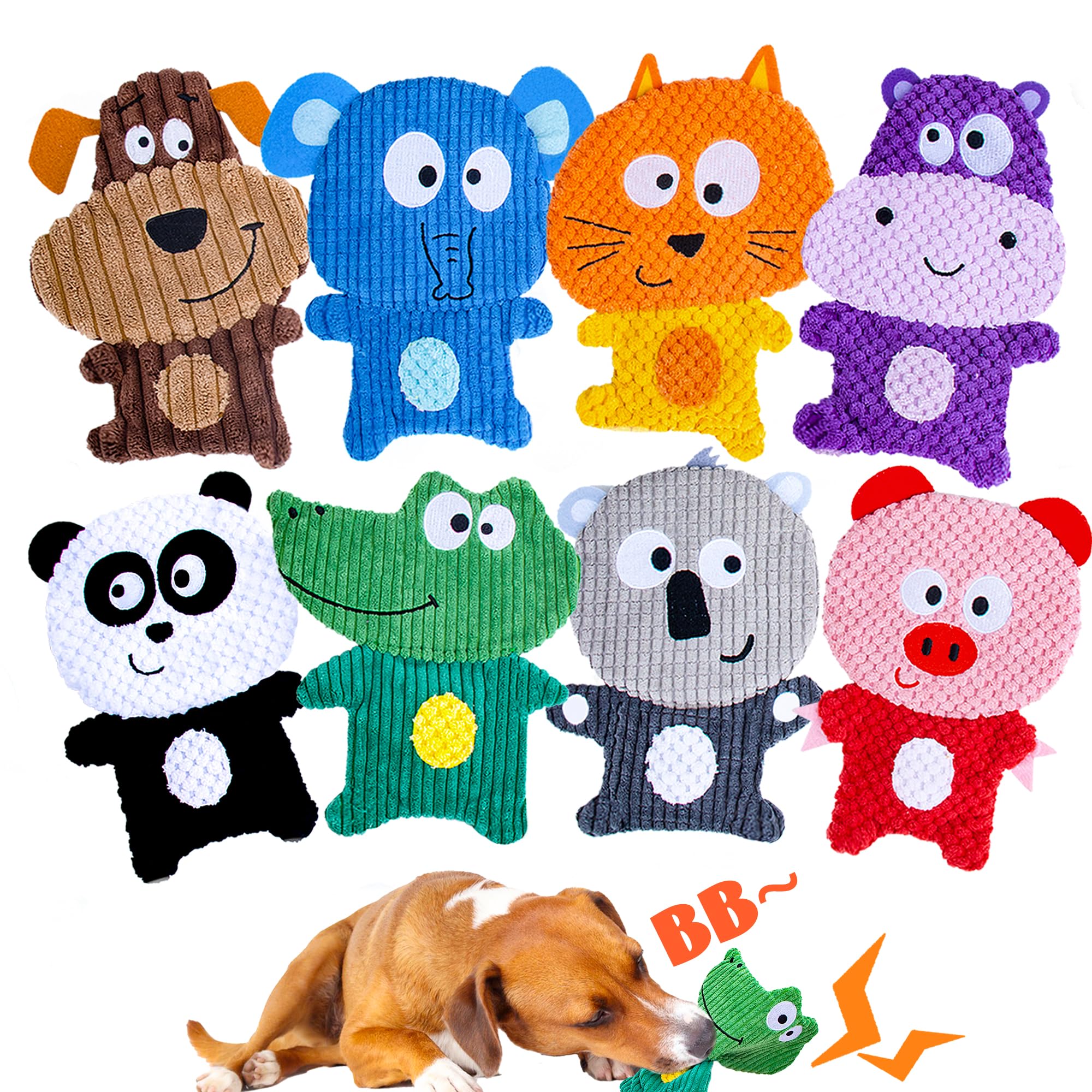 AWOOF No Stuffing Dog Toys, 8 Pack Dog Squeaky Toy, Cute Animal Plush Toy, Pet Entertaining Toys Interactive Teething Puppy Chew Toys Bulk for Puppy Small Medium Breeds