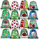 Woanger 16 Pcs Football Party Favor Bags 8 Styles Drawstring Football Gift Bags Fabric Print Candy Goodie Snacks Treat Backpacks Waterproof 10 x 12 Inch for Sports Theme Birthday Party Supplies