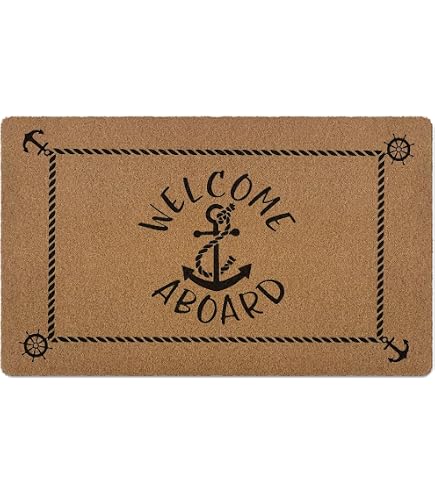 Burosev Nautical Welcome Doormat - Anchor & Boat Design, 17x30 Inch, Indoor/Outdoor Non-Slip Mat