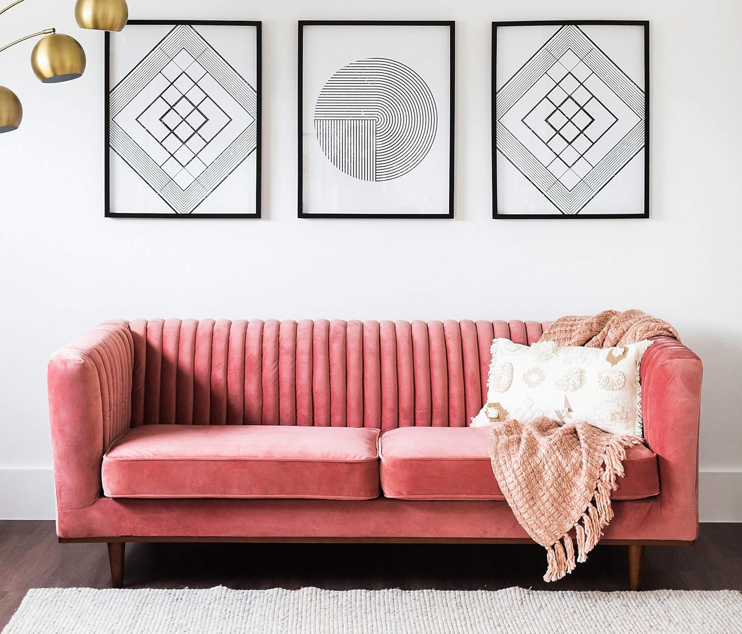 Edloe Finch Modern Velvet Sofa Mid Century Couch Channel Tufted