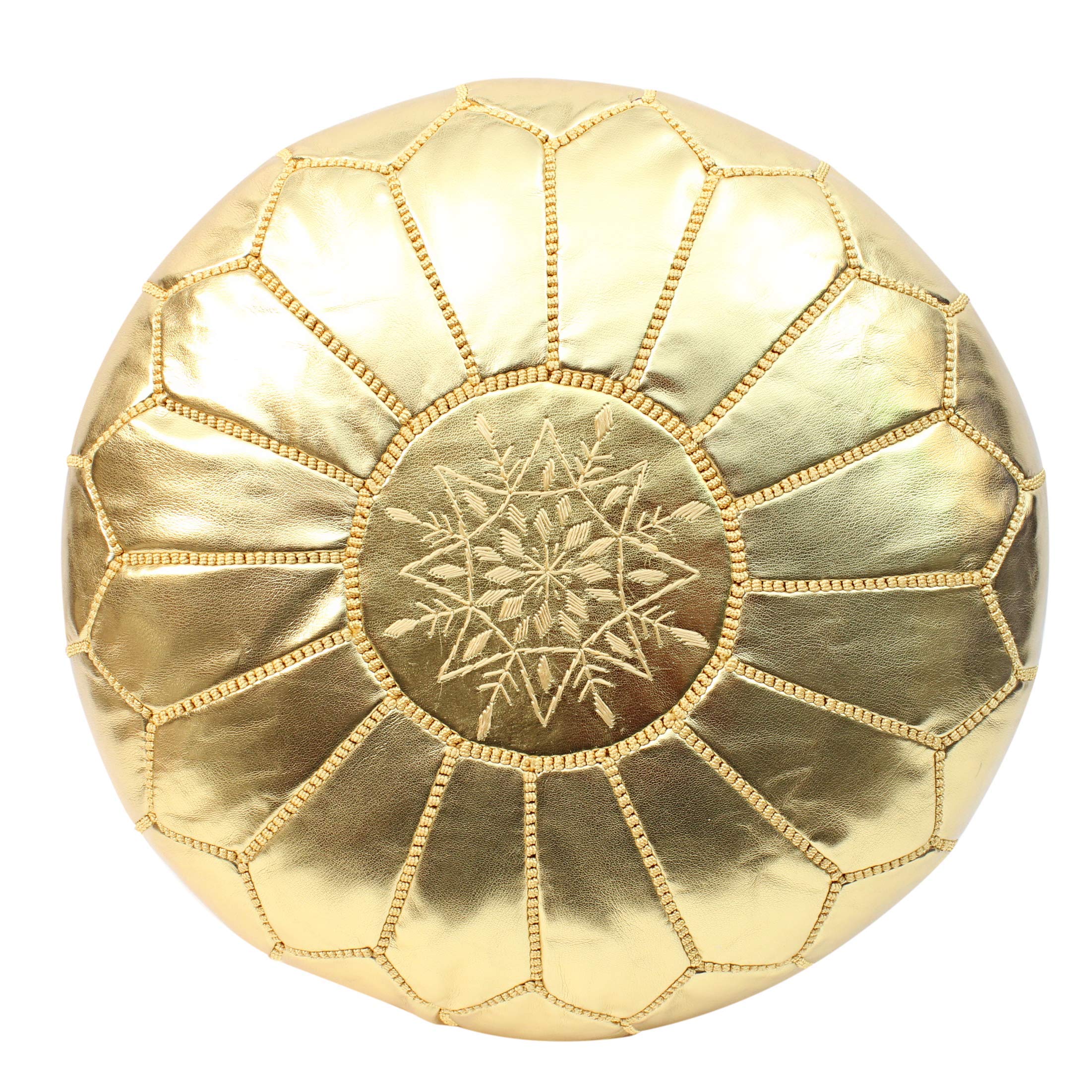ESSENCE OF MOROCCO Moroccan Pouffe Pouf Footrest Footstool Ottoman Gold Faux Leather Handmade Hand-stitched with Embroidered Pattern Marrakech Design (COVER ONLY)