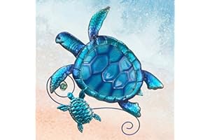 JoyEvy Metal Sea Turtel Wall art Decor -Outdoor Indoor Nautical Hanging Art- Blue Green Stained Glass Wall Sculpture for Garden Pool Patio Balcony Kitchen or Bathroom Decorative (12.6 * 11.8inch)