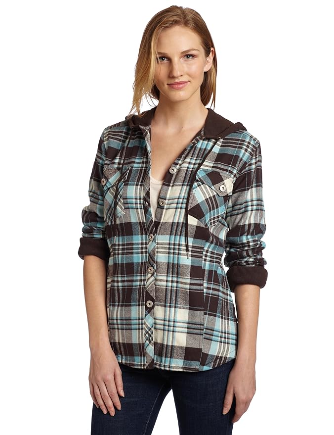 Amazon.com: Dickies Women's Plaid Shirt Jacket, Chocolate Brown Teal Ice, X-Large: Clothing