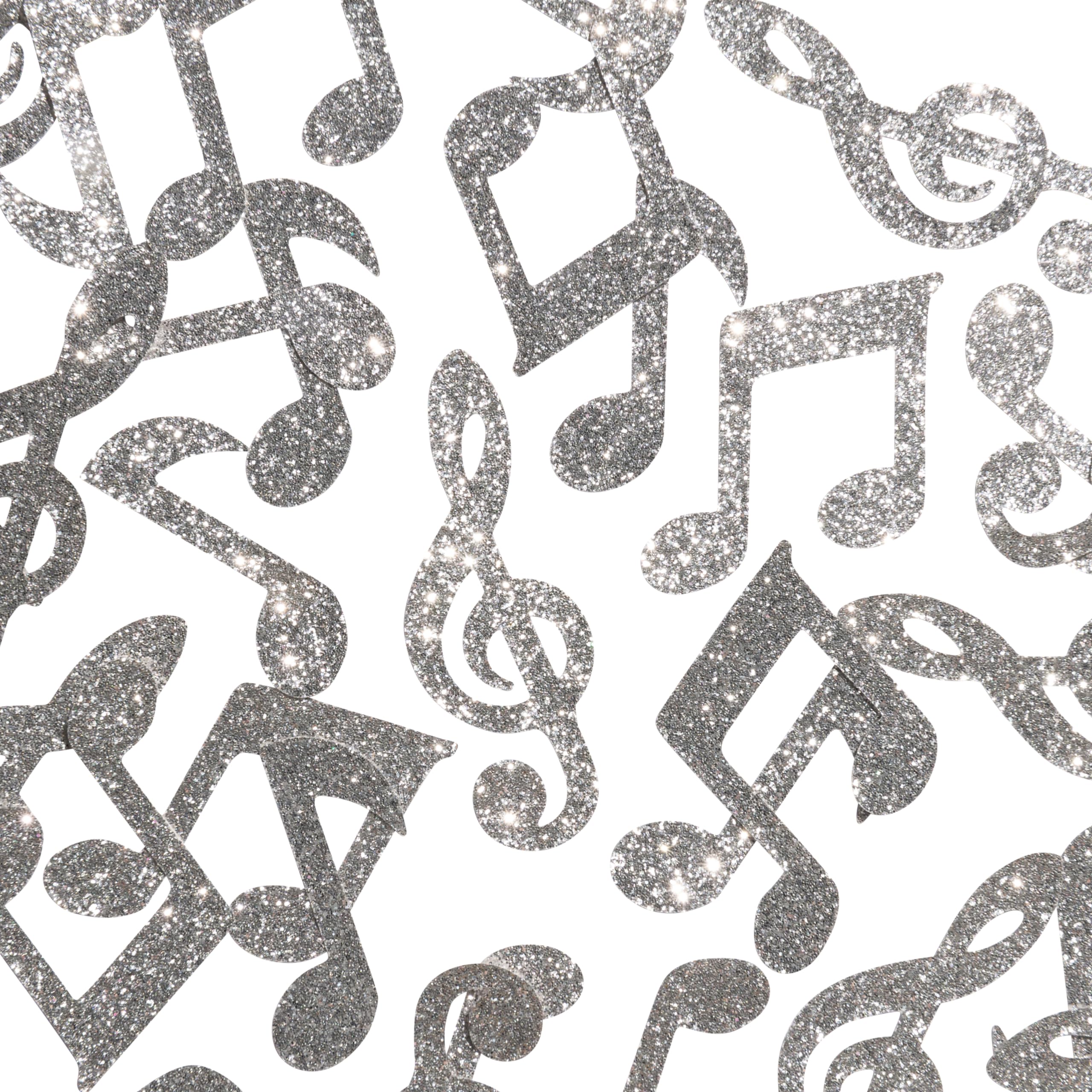 Clovercrafts 50 x Glitter Musical Note Confetti – Music Party Decor & Favors (Silver)
