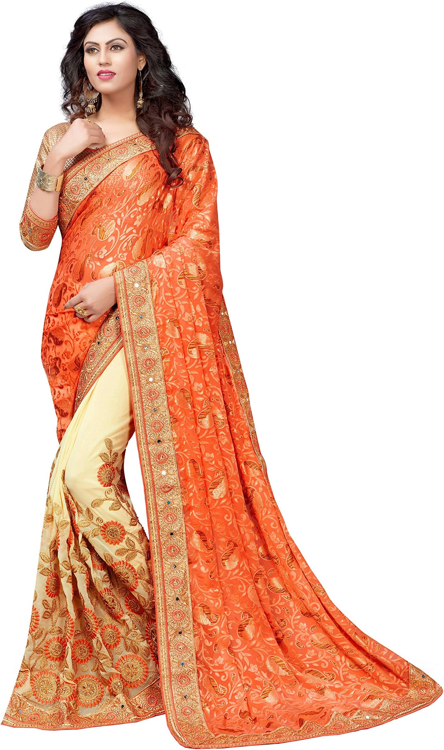 Panash Trends Women's Heavy Embroidery Work Brasso Saree