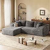VICTONE 108” Cloud Sectional Couches, Boneless Couch Modular L-Shaped Sofa with Deep Seat, Modern Comfort Upholstered Sofas for Living Room, No Assembly Required (Corduroy, Grey)