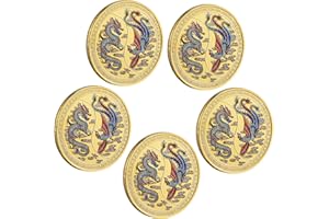 Ecally 5 Pieces Chinese Lucky Coin Ancient Mythical Creatures Charming Ancient Dragon and Phoenix Chinese Coins Animal Commemorative Novelty Metal Coins for Office Fortune Collection Gifts (Stylish)