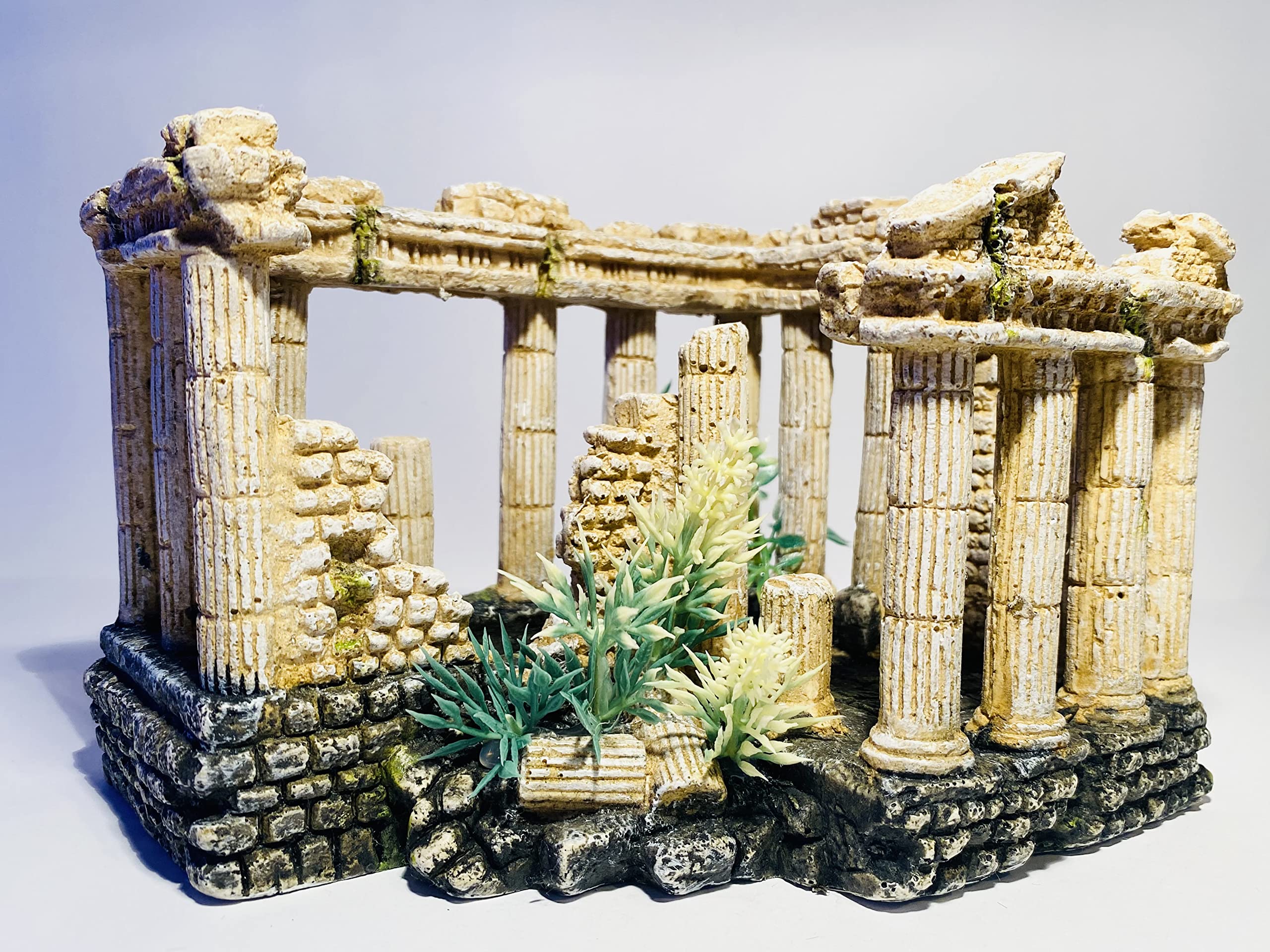 Mezzaluna Gifts Grecian Columns Ruin with Plastic Plant Traditional Aquarium Fish Tank Ornament