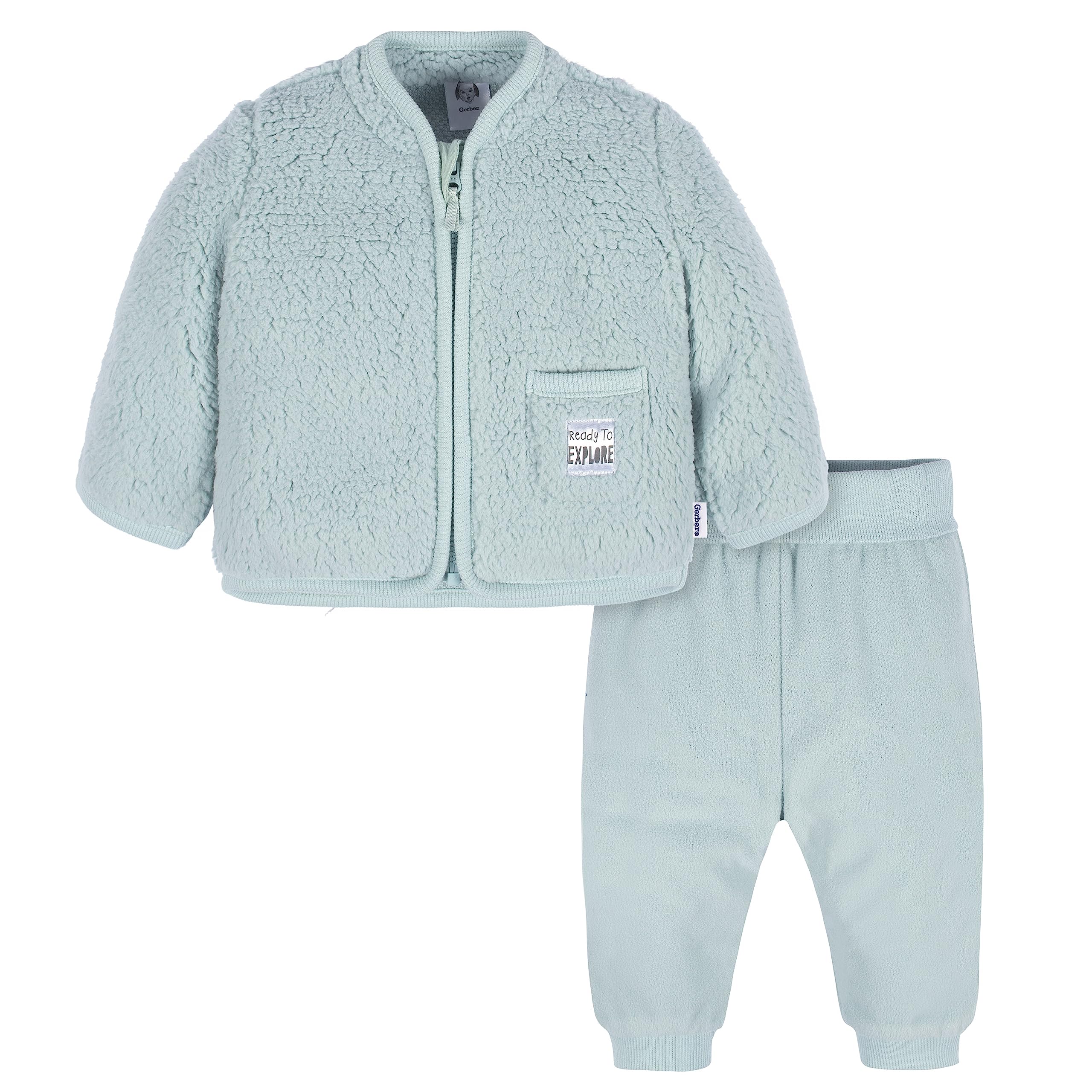 Photo 1 of Gerber Baby Boys Toddler Sherpa Jacket & Jogger Pant Set, Turquoise Explore, 3T
