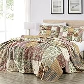 Chezmoi Collection Delaney 3-Piece Floral Patchwork Pre-Washed 100% Cotton Quilt Set, Oversized King