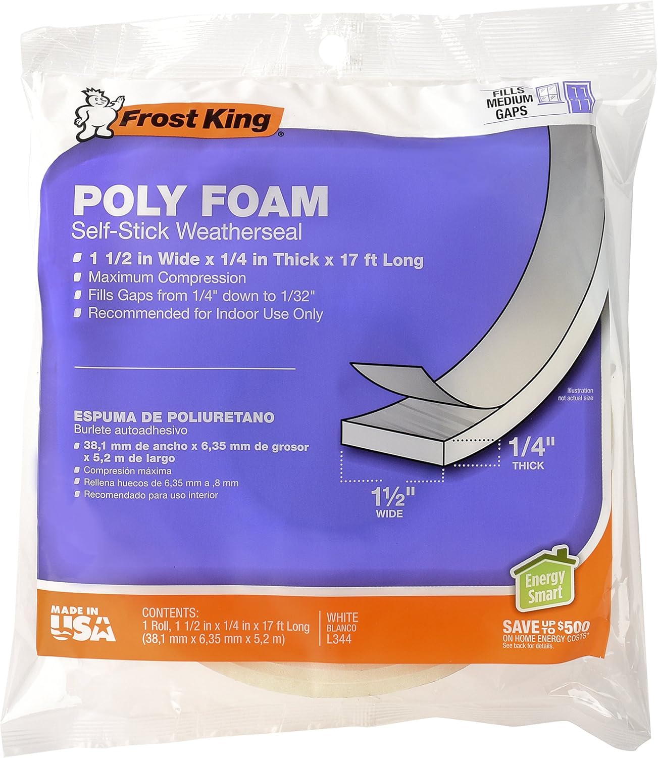 Frost King L344H Poly Foam SelfStick Weatherseal Tape, Open Cell