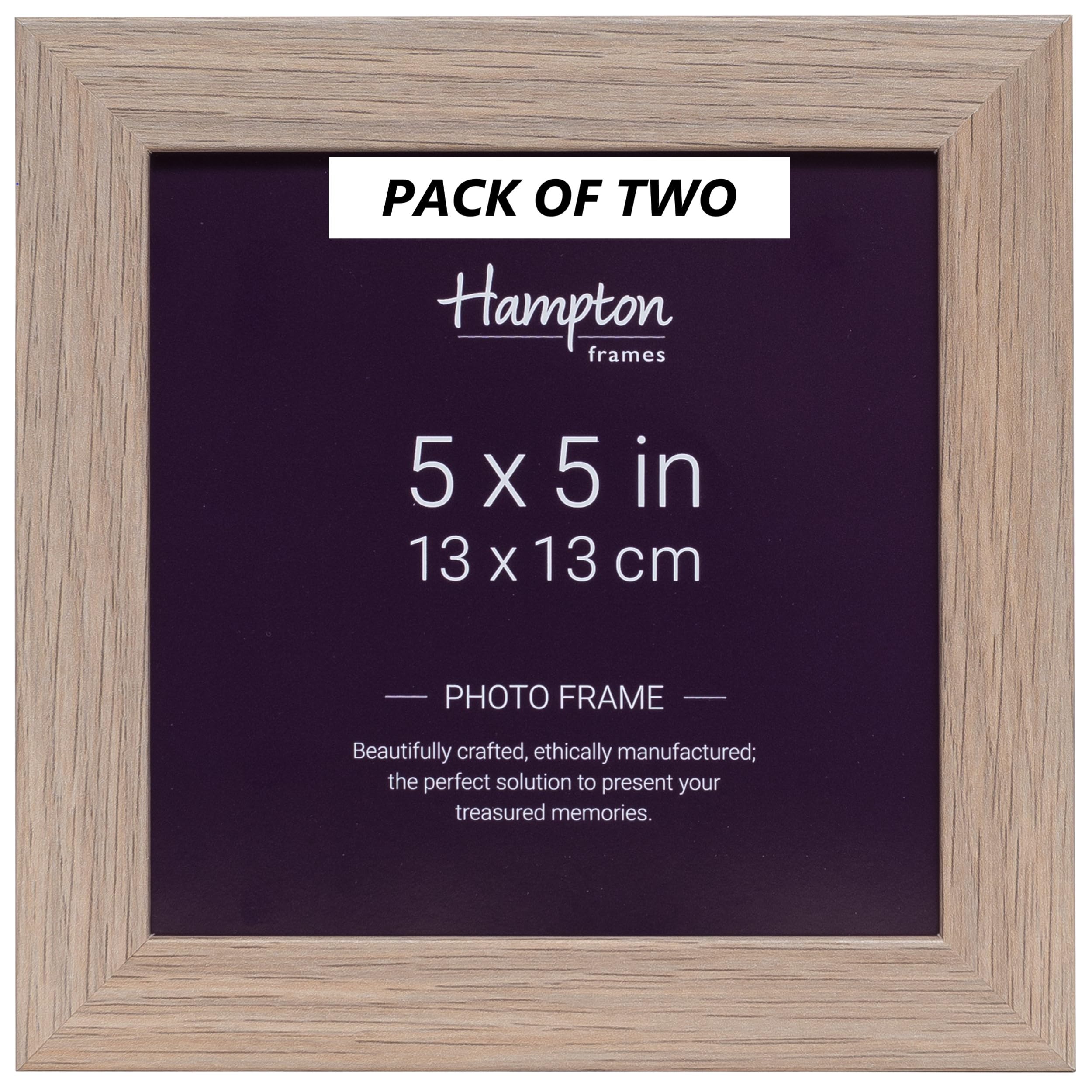 Hampton Frames SORBONNE 5x5 (13x13cm) Pack of 2 Oak Effect Picture Frame Acrylic (Non-Glass) SOR55NGX-2PK
