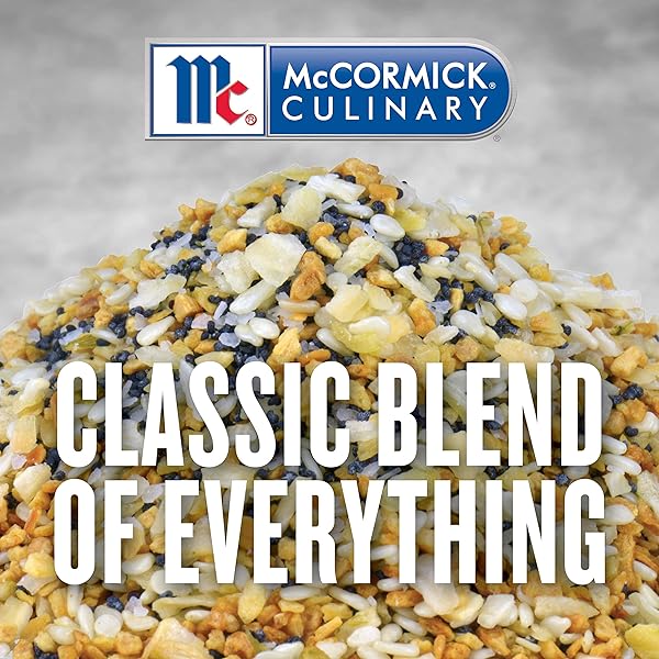 MCCORMICK CULINARY EVERYTHING BAGEL SEASONING, 21 OZ – ONE 21 OUNCE CONTAINER OF EVERYTHING BAGEL SEASONING BLEND OF POPPY SEED, SESAME SEED, GARLIC, ONION AND SALT