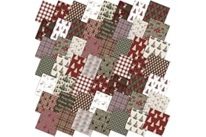 Oudain 60 Pcs 10 x 10 Inch Woodland Christmas Quilting Fabric Vintage Christmas Fat Squares Patchwork Precut Strips Reindeer Poinsettia Plaid Snowflake Fabric Bundles for Xmas Winter DIY Craft Sewing