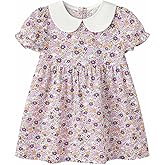 pureborn Baby Toddler Girl Woven Dress Short Sleeve Cotton Playwear Dresses 0-5T