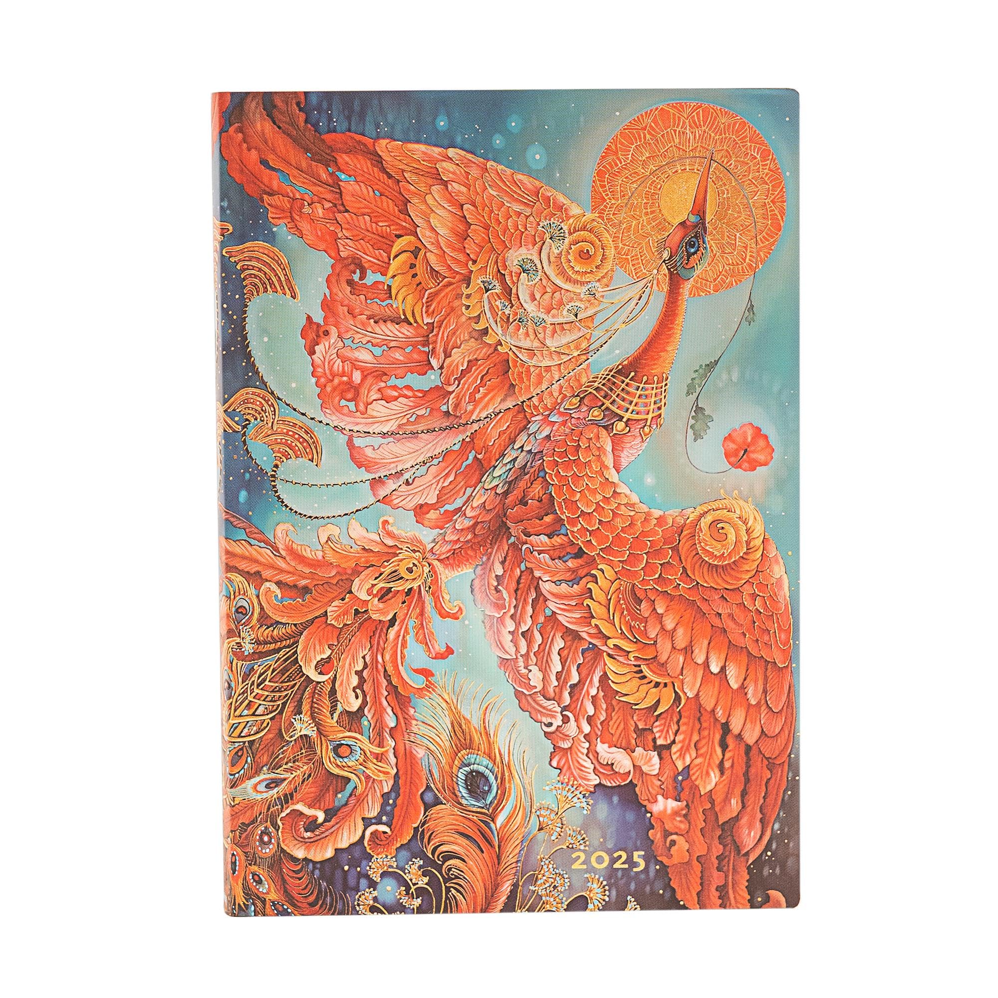 Kalendarz Paperblanks 2025 Firebird Midi Dzienny Flexi: jeden dzień na stronie, zamykany na gumkę, Papier 80 GSM