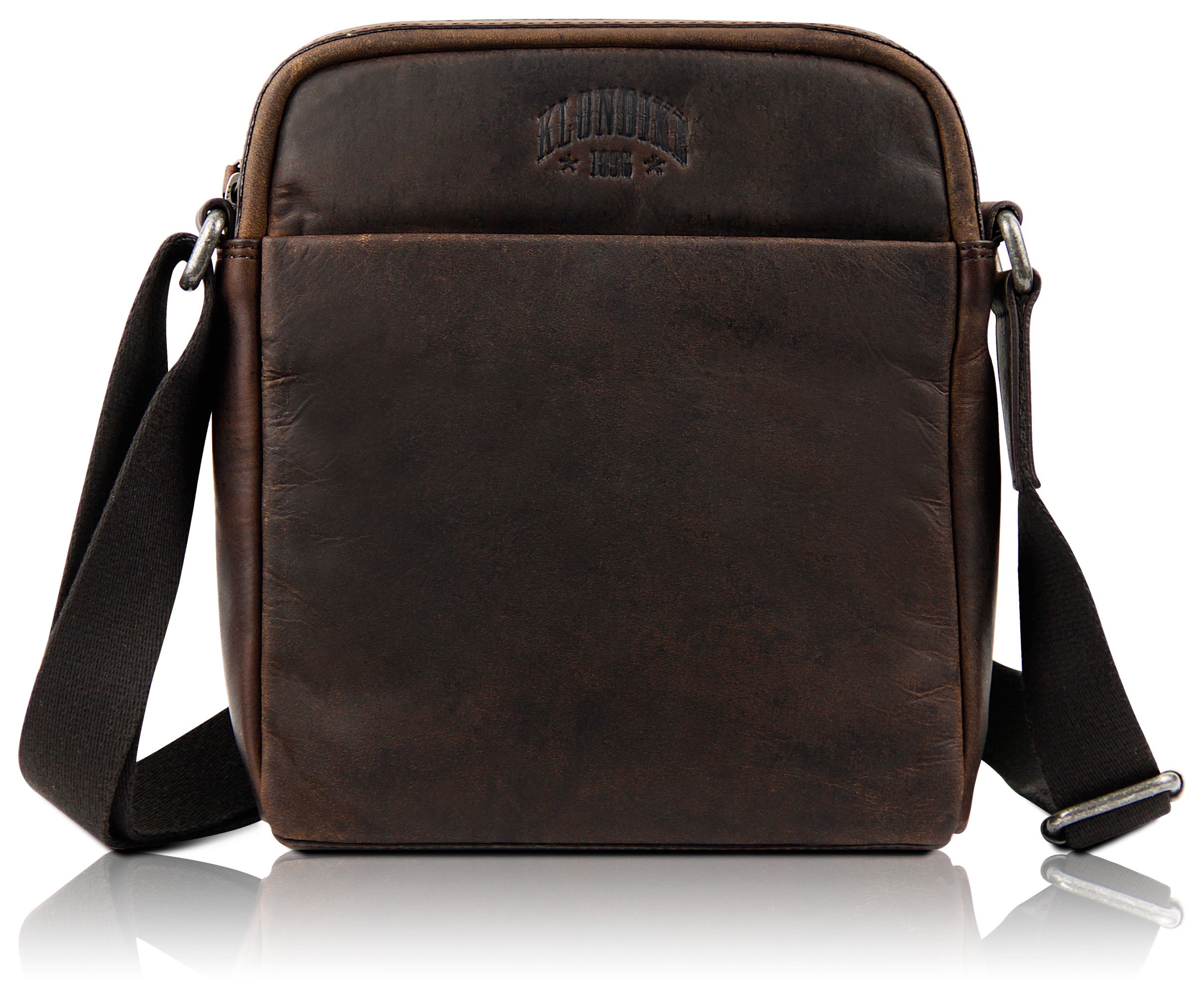 KLONDIKE 1896 Genuine Leather Shoulder Bag 'Jack', a Practical and Robust Messenger Bag for Men and Women, Dark Brown