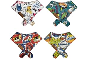 Bobi x Kuki - Comic Design 4 Pack - Dog Bandana - Adjustable Fit, Durable Fabric, Comfortable Ergonomic Shape - Perfect Dog Stuff for Dog Lovers - Small Dog Collar/Bandana Accessories (Small)