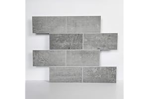 COLAMO Luxury 10 Sheet Medium Cement Gray Peel and Stick Wall Tile for Kitchen Backsplash,Stick On Faux Stone Mosaic Large Subway Tile for Bathroom,RV,Accent Wall,Self Stick Adhesive Brick Tiles