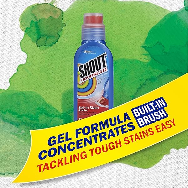 SHOUT ADVANCED STAIN REMOVER GEL FOR CLOTHES LAUNDRY, ULTRA CONCENTRATED GEL WITH BUILT-IN SCRUBBER BRUSH FOR DEEP SET-IN STAINS, 8.7OZ