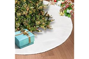 SevenFish Christmas Tree Skirt, White Christmas Tree Skirt 48 inches Soft Double Layer Burlap Tree Skirt with Lace Edge for Rustic Christmas Holiday Decorations