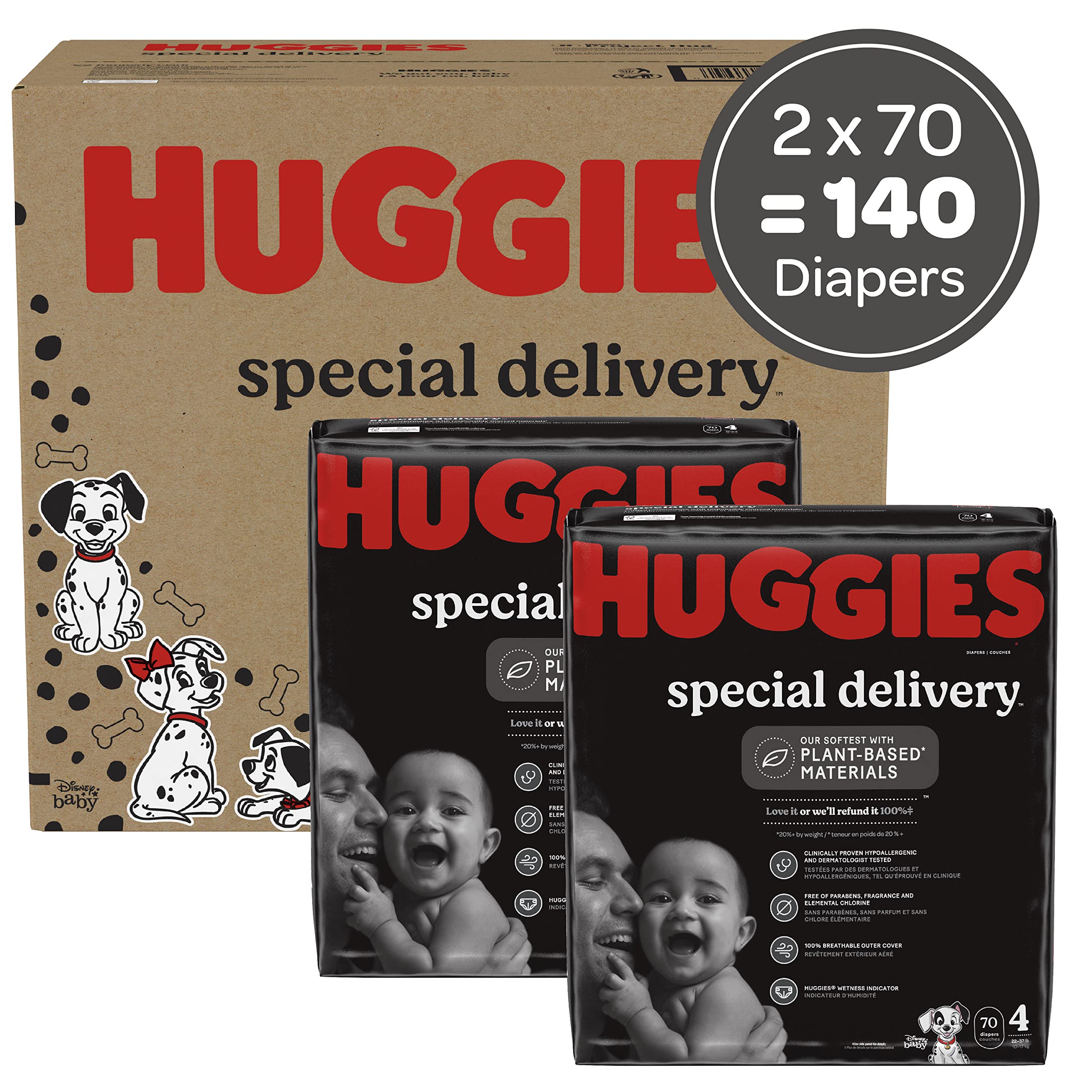Huggies Special Delivery Hypoallergenic Baby Diapers Size 4 (22-37 lbs), 140 Ct, Fragrance Free, Safe for Sensitive Skin