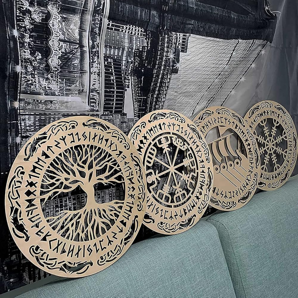 Walarky Viking Tree of Life Wall Decor 12x12 Wooden Art Nordic Rune