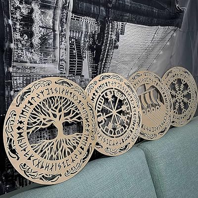 Walarky Viking Tree of Life Wall Decor 12x12 Wooden Art Nordic Rune