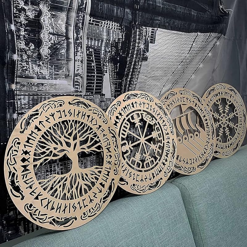 Walarky Viking Tree of Life Wall Decor 12x12 Wooden Art Nordic Rune