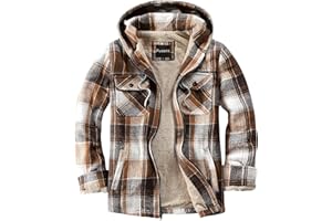 Puwasa Men's Full Zip Sherpa Lined Flannel Jacket Fleece Hooded Plaid Jacket with Hood for Men
