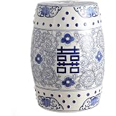 JONATHAN Y Double Happiness Ceramic Garden Stool 18" Table, Blue/White | Traditional Chinoiserie, Indoor and Outdoor Patio Drum, Accent Plant Stand, Spill-Proof Glaze, Morning Glory Vines
