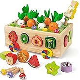 Coogam Montessori Fine Motor Toys for Baby Toddler, Wooden Shape Sorter Carrot Harvest Game, Preschool Learning Educational G