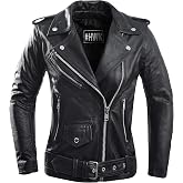 HWK Brando Leather Motorcycle Jacket for Women, Genuine Leather Jacket for Weather &amp; Water Resistant Motorbike Riding