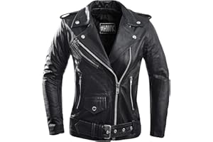 HWK Brando Leather Motorcycle Jacket for Women, Genuine Leather Jacket for Weather & Water Resistant Motorbike Riding