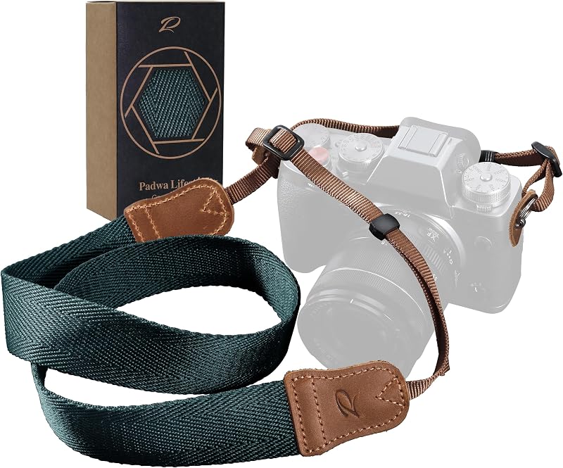 Padwa Lifestyle Dark Blue Green Camera Strap Crazy Horse Leather Ends Cotton