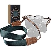 Padwa Lifestyle Dark Blue Green Camera Strap -Double Layer Crazy Horse Cowhide End,1.5" Wide Pure Cotton Woven Camera Straps,Adjustable Neck Shoulder Strap for All DSLR Cameras,Gift for Photographers