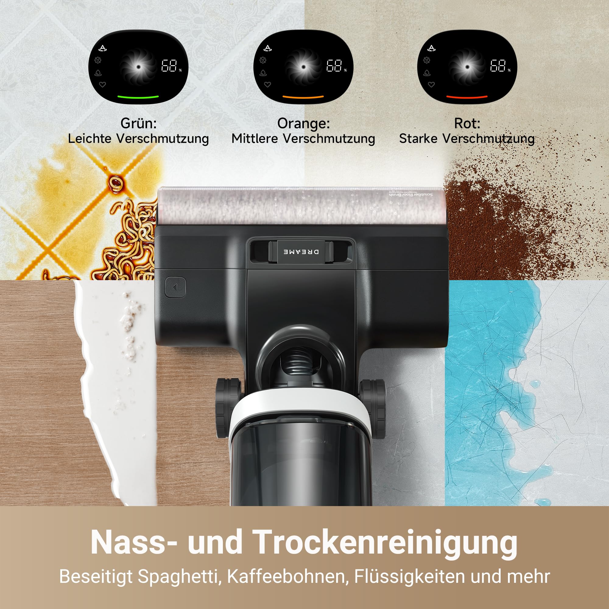 dreame H14 Pro Nass- und Trockensauger, 180° Lie-Flat, 60 °C Bürstenpflege, 5-min Trocknung, automatische Lösungsmittelverteilung, App-Steuerung, Doppelrotationsbürste, 18.000Pa Saugkraft, Doppelkante 7
