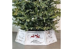 HarcoHome Wood Christmas Tree Collar, Wooden Hexagon Tree Base Cover, Handcrafted Natural Wooden Tree Ring, Vintage Weathered Tree Skirt for Xmas Decor, Rustic (Distressed White)