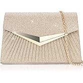 Larcenciel Women's Evening Handbags, Sparkly Pleated Evening Purse, Elegant Sequins Clutch for Wedding Formal Cocktail Party
