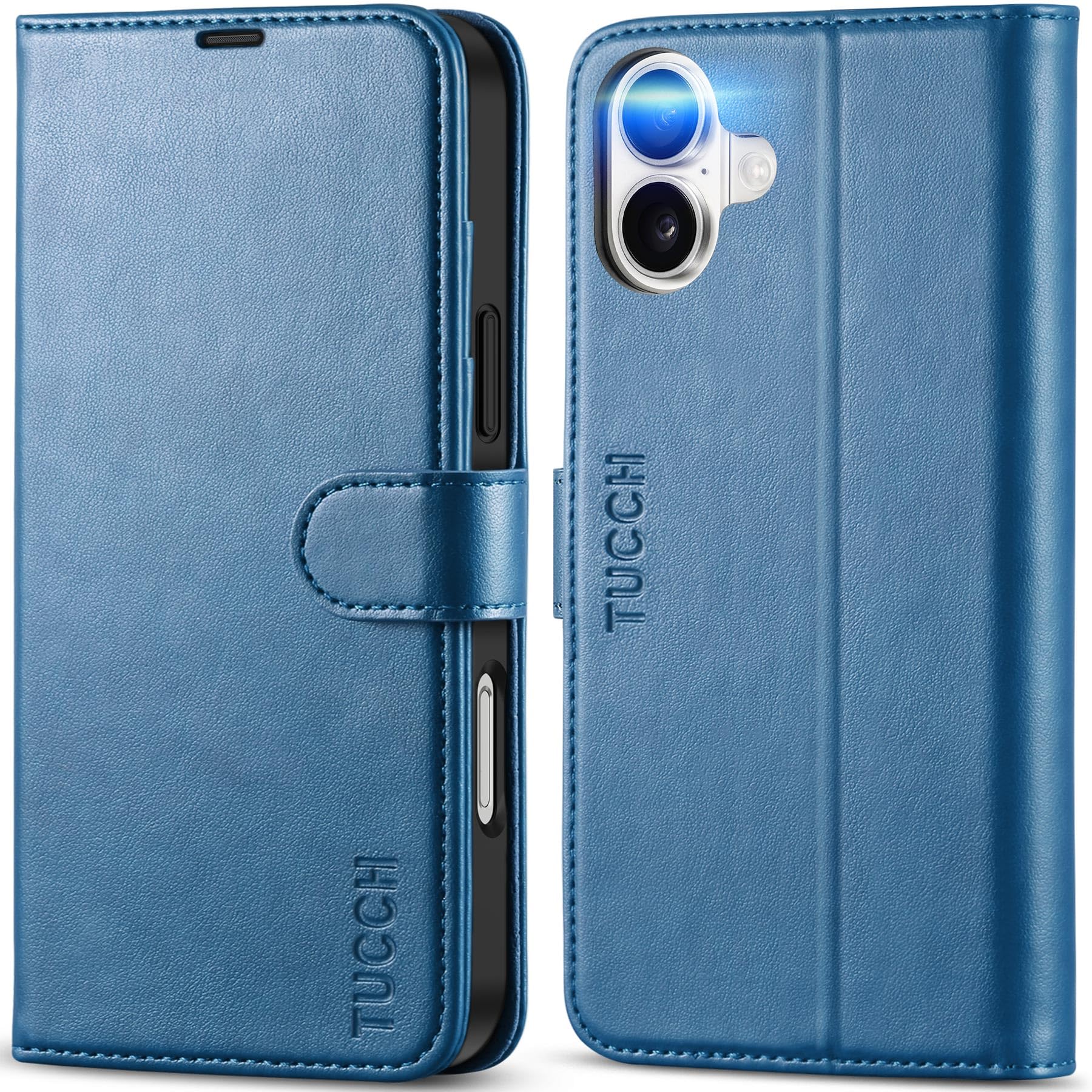 Photo 1 of TUCCH Wallet Case for iPhone 16 Plus, Magnetic PU Leather Stand Flip Cover with 4 Card Slots [RFID Blocking] Folio [TPU Shockproof Interior Case] Compatible with iPhone 16 Plus 5G, Lake Blue